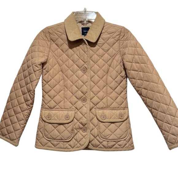 Kids Gap Quilted Jacket Youth Girls XL Corduroy Collar Tan Preppy Equestrian - Picture 1 of 10